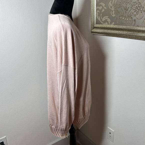 Adrianna Papell Blush lace trim V neck soft relaxed dropped shoulder sweater XL - Picture 6 of 8